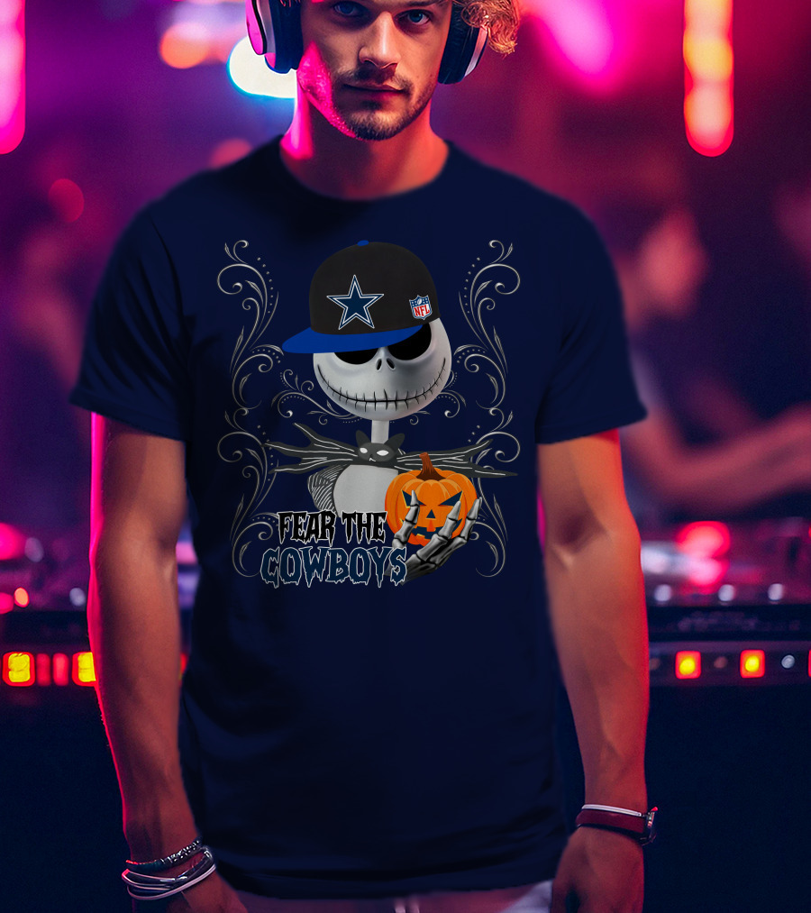 Fear The Cowboys Halloween NFL Jack Skellington Pumpkin Dallas Star T-Shirt