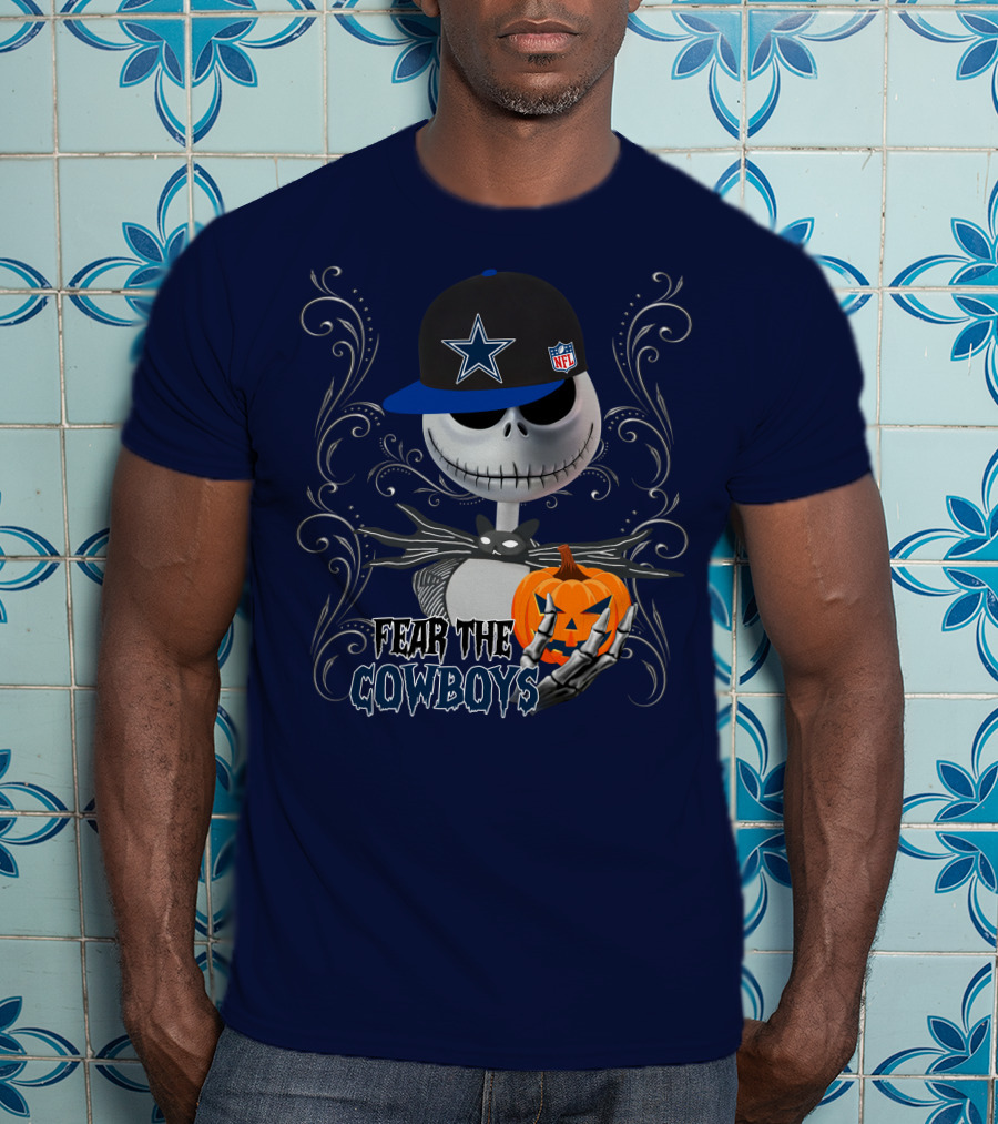 Fear The Cowboys Halloween NFL Jack Skellington Pumpkin Dallas Star T-Shirt