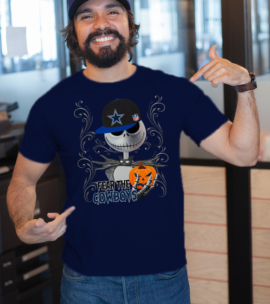 Fear The Cowboys Halloween NFL Jack Skellington Pumpkin Dallas Star T-Shirt