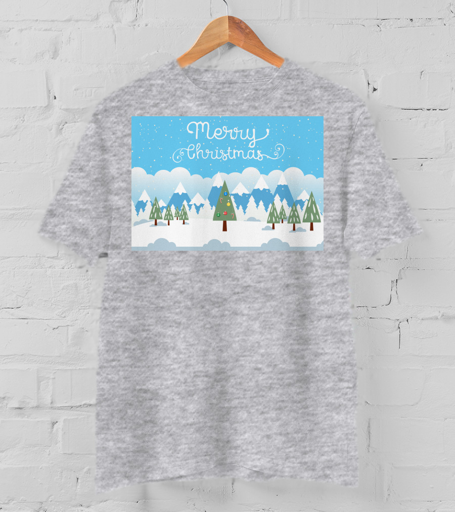 Merry Christmas Snowy Mountain Landscape With Decorated Tree T-Shirt
