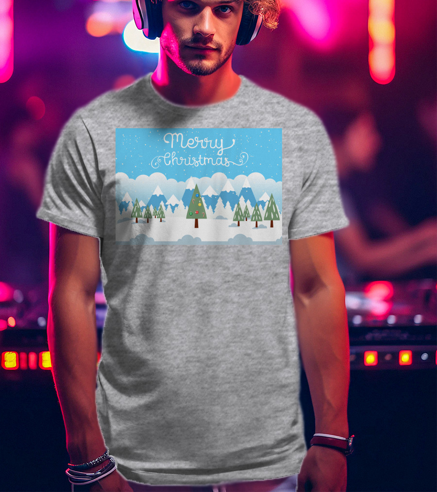 Merry Christmas Snowy Mountain Landscape With Decorated Tree T-Shirt