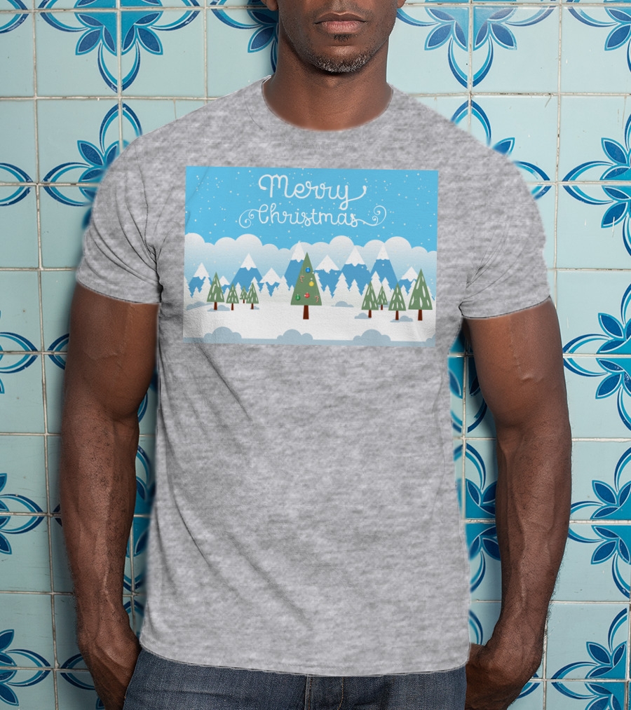 Merry Christmas Snowy Mountain Landscape With Decorated Tree T-Shirt