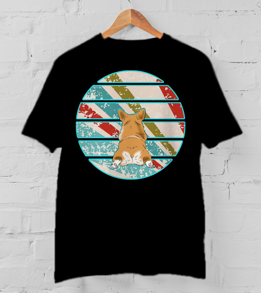 Welsh Corgi Retro Stripes Circle T-Shirt
