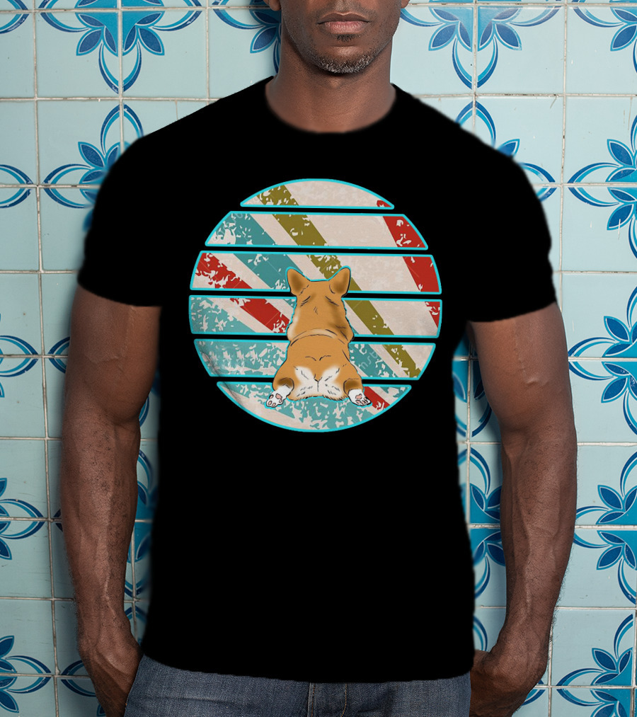 Welsh Corgi Retro Stripes Circle T-Shirt