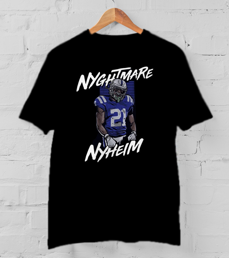 NYGHTMARE NYHEIM 21 Football Player Blue And White Jersey T-Shirt