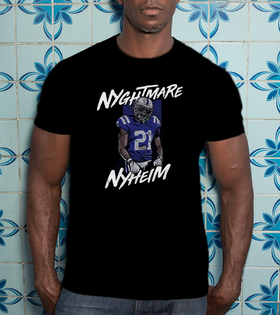 NYGHTMARE NYHEIM 21 Football Player Blue And White Jersey T-Shirt
