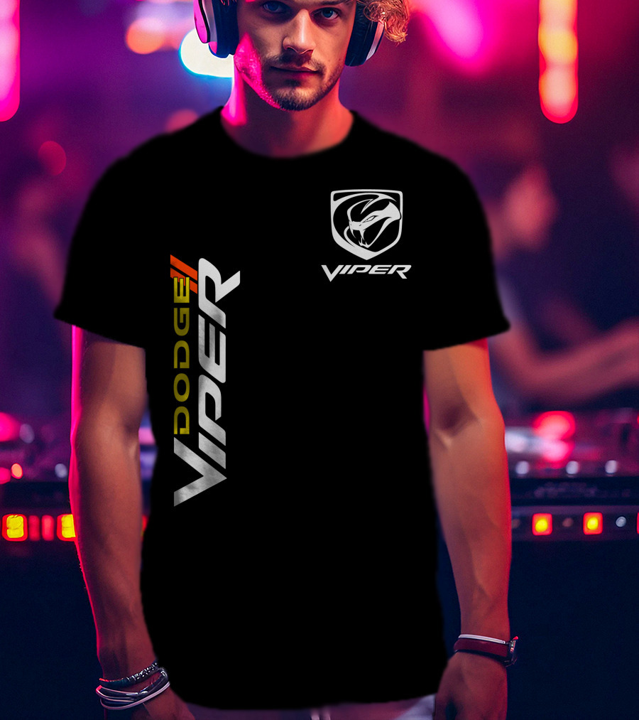 Dodge Viper Vertical Logo And Iconic Snake Emblem T-Shirt