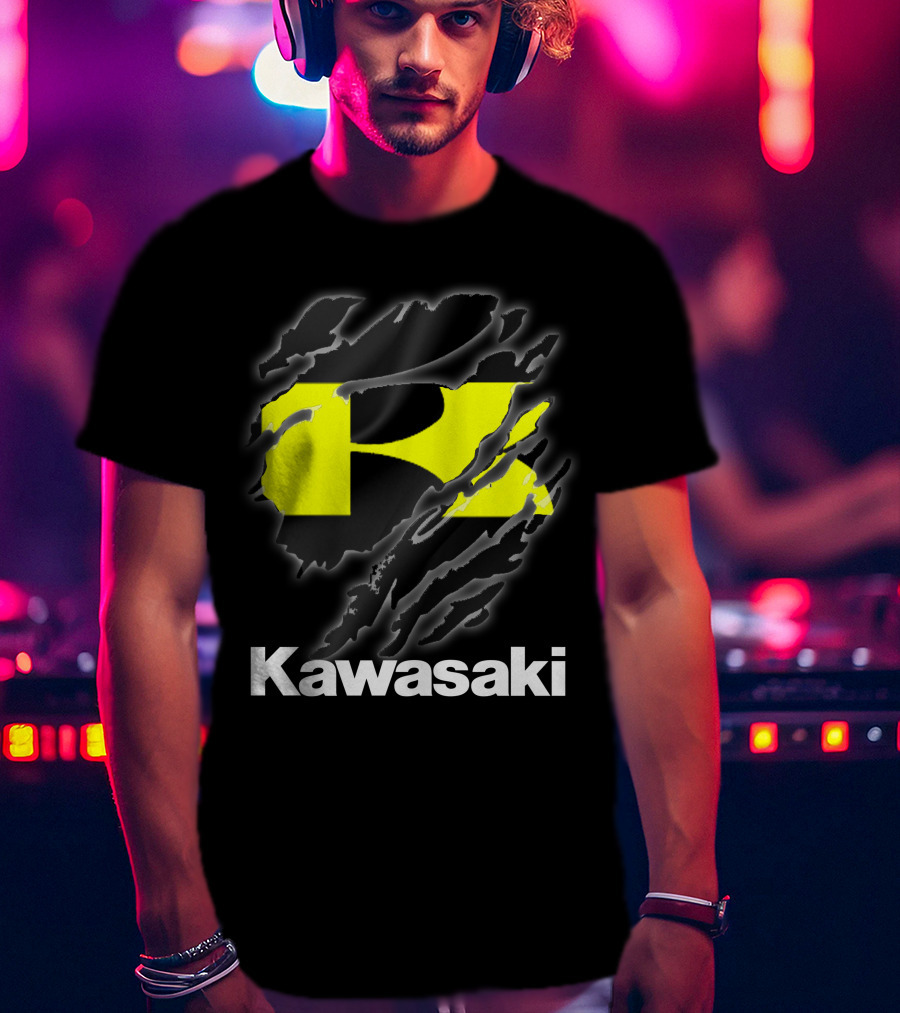 Kawasaki Ripping Claw Marks Yellow Black T-Shirt