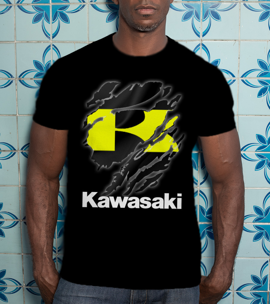 Kawasaki Ripping Claw Marks Yellow Black T-Shirt