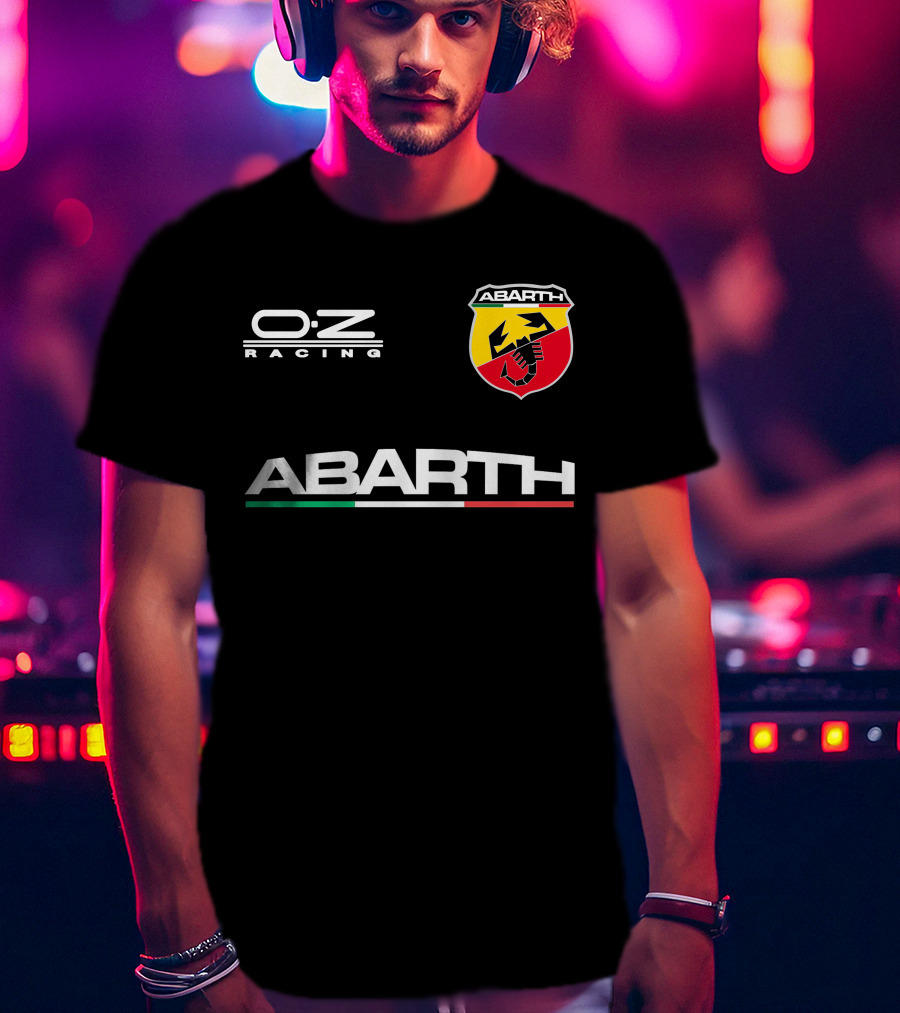 O.Z Racing Abarth Logo Scorpion Emblem With Italian Flag Stripe T-Shirt