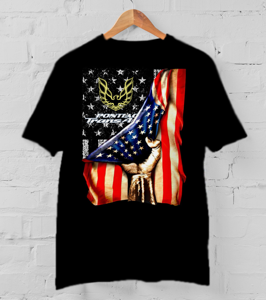 Pontiac Trans Am Eagle With American Flag Background And Stars T-Shirt