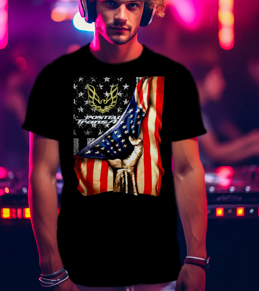 Pontiac Trans Am Eagle With American Flag Background And Stars T-Shirt