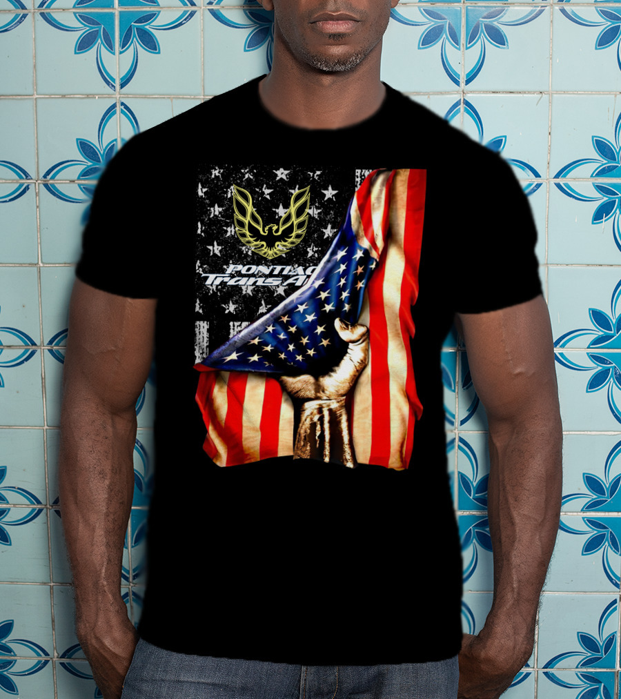 Pontiac Trans Am Eagle With American Flag Background And Stars T-Shirt