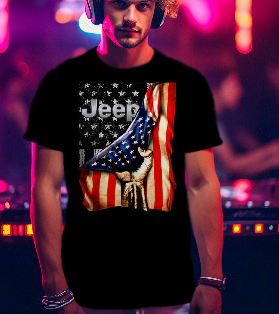 Jeep American Flag Stars And Stripes Hand T-Shirt