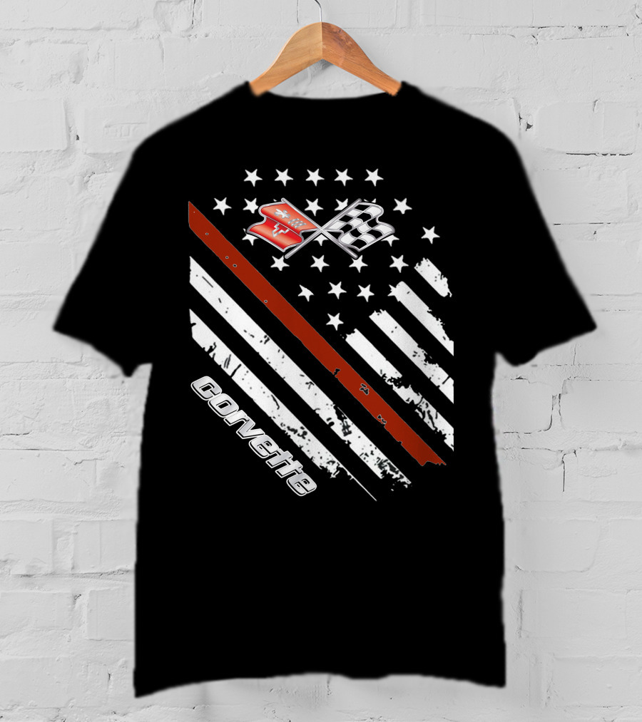 Corvette C3 American Flag Vintage Racing Stripes And Emblems T-Shirt