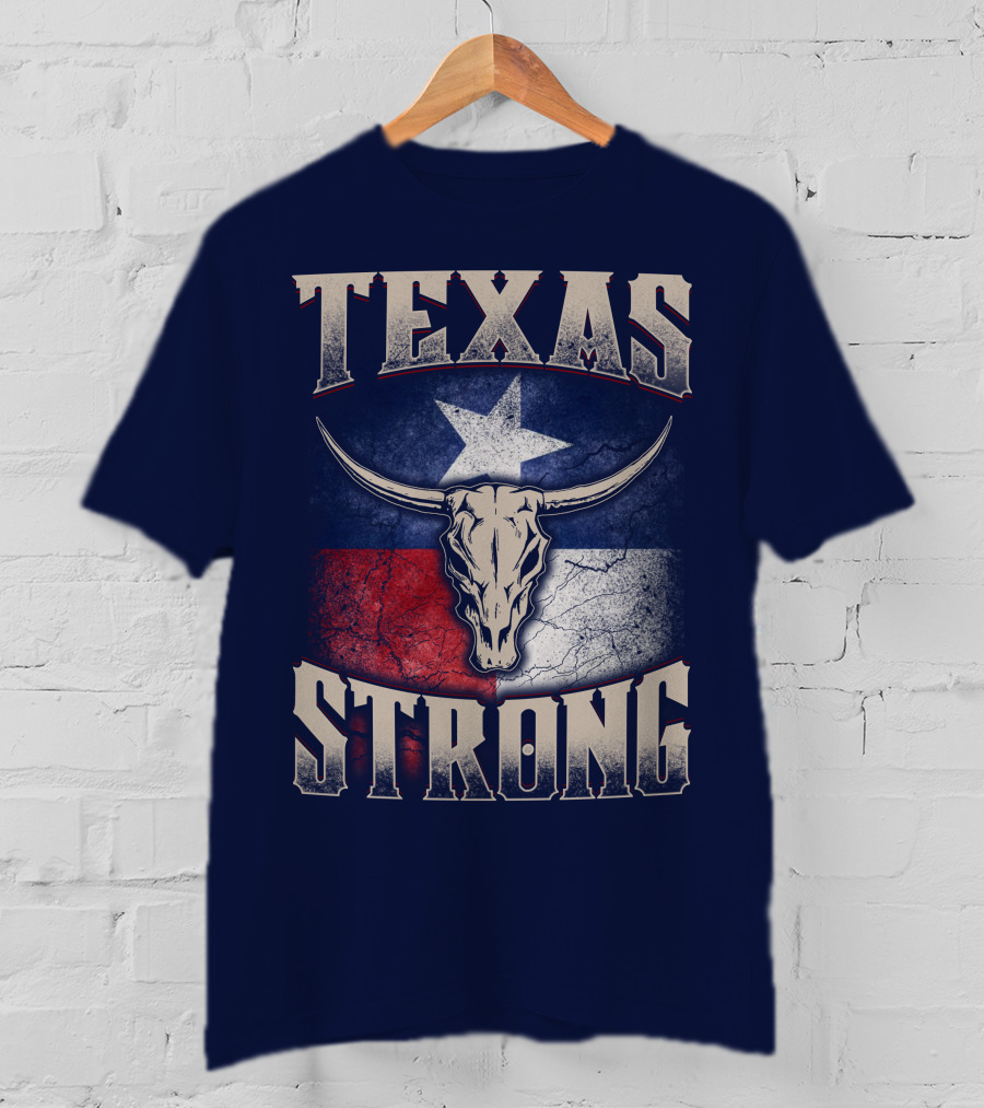 Texas Strong Longhorn Skull With Texas Flag T-Shirt