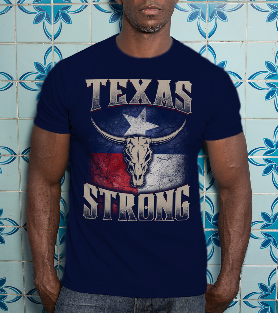Texas Strong Longhorn Skull With Texas Flag T-Shirt