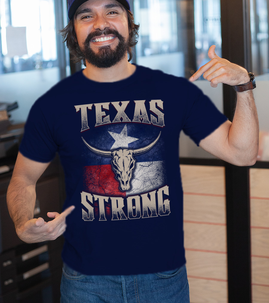 Texas Strong Longhorn Skull With Texas Flag T-Shirt