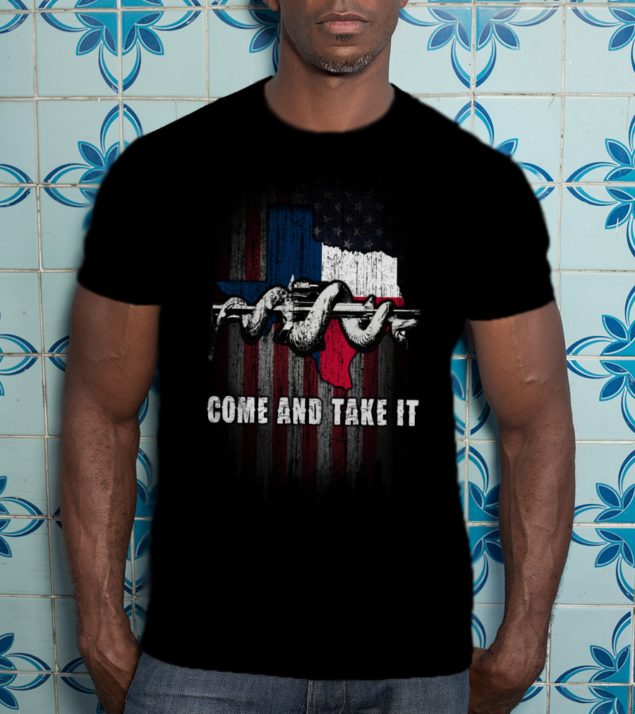 Come And Take It Snake Rifle Texas Flag American Flag T-Shirt