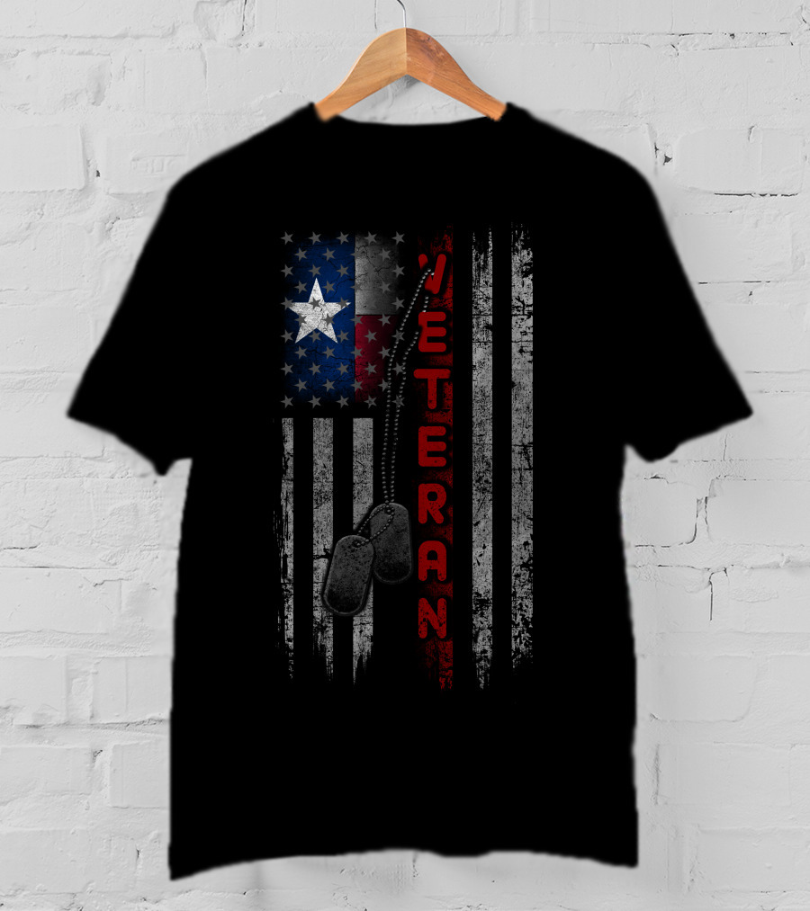 Texas Veteran American Flag Dog Tags T-Shirt