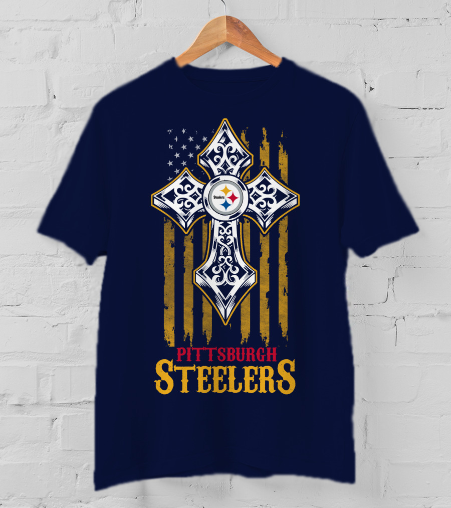 Pittsburgh Steelers Cross American Flag T-Shirt
