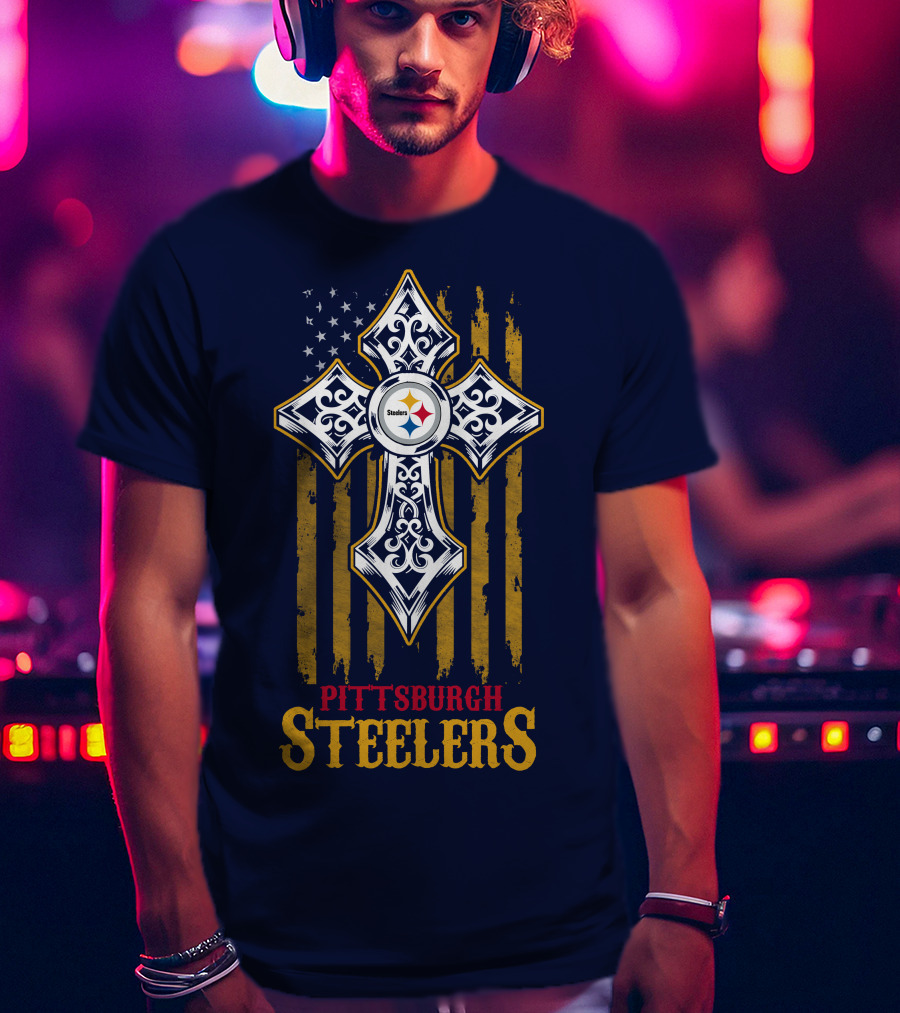 Pittsburgh Steelers Cross American Flag T-Shirt