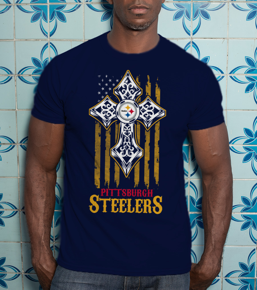 Pittsburgh Steelers Cross American Flag T-Shirt