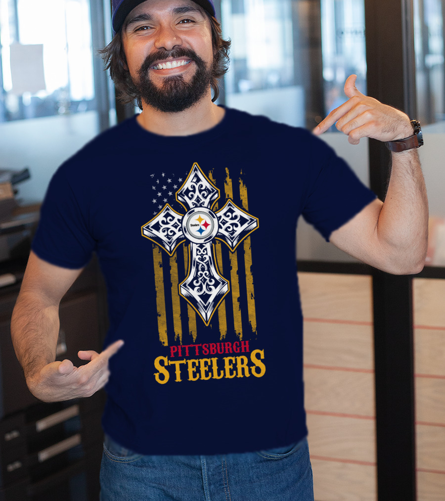 Pittsburgh Steelers Cross American Flag T-Shirt