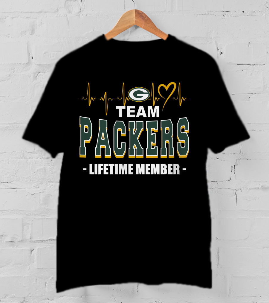 Team Packers Lifetime Member Green Bay Packers Heartbeat T-Shirt