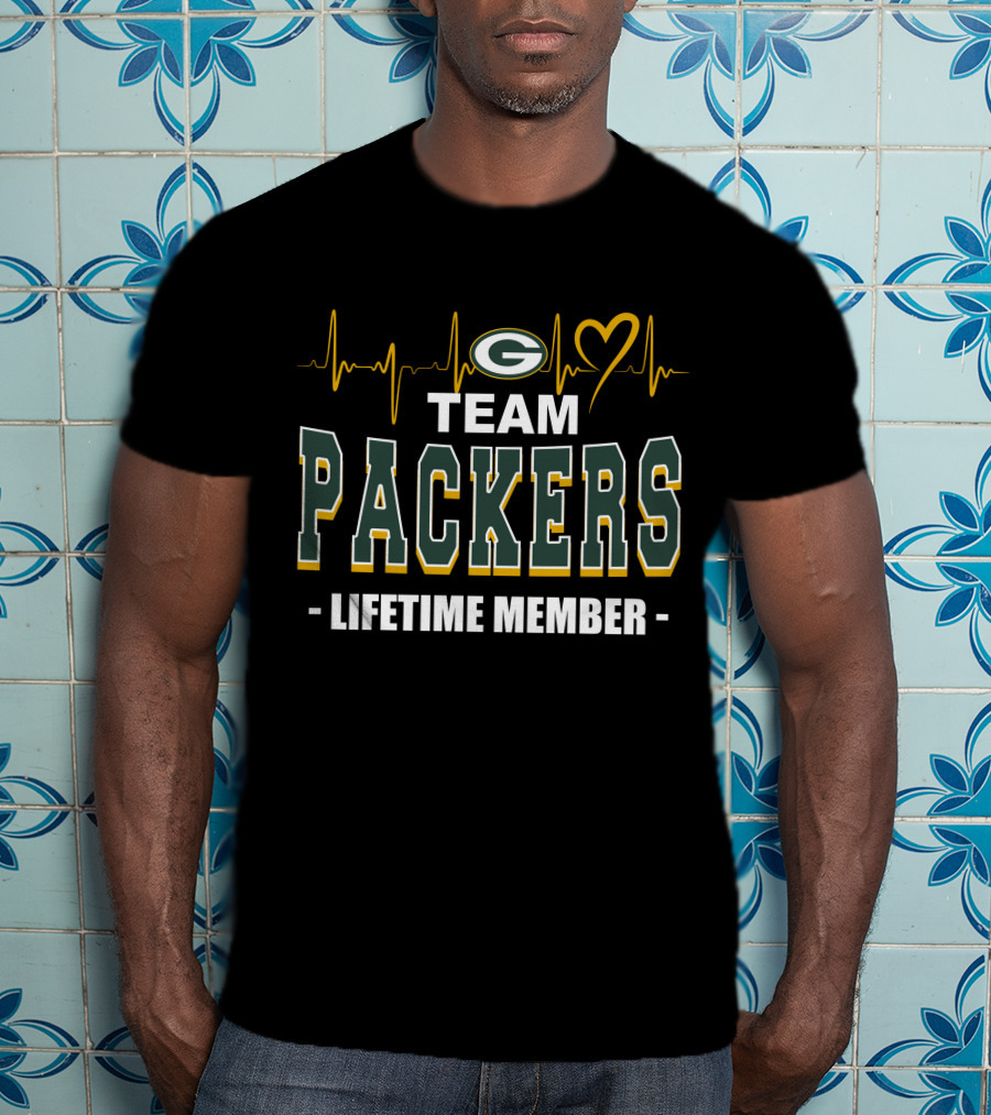 Team Packers Lifetime Member Green Bay Packers Heartbeat T-Shirt