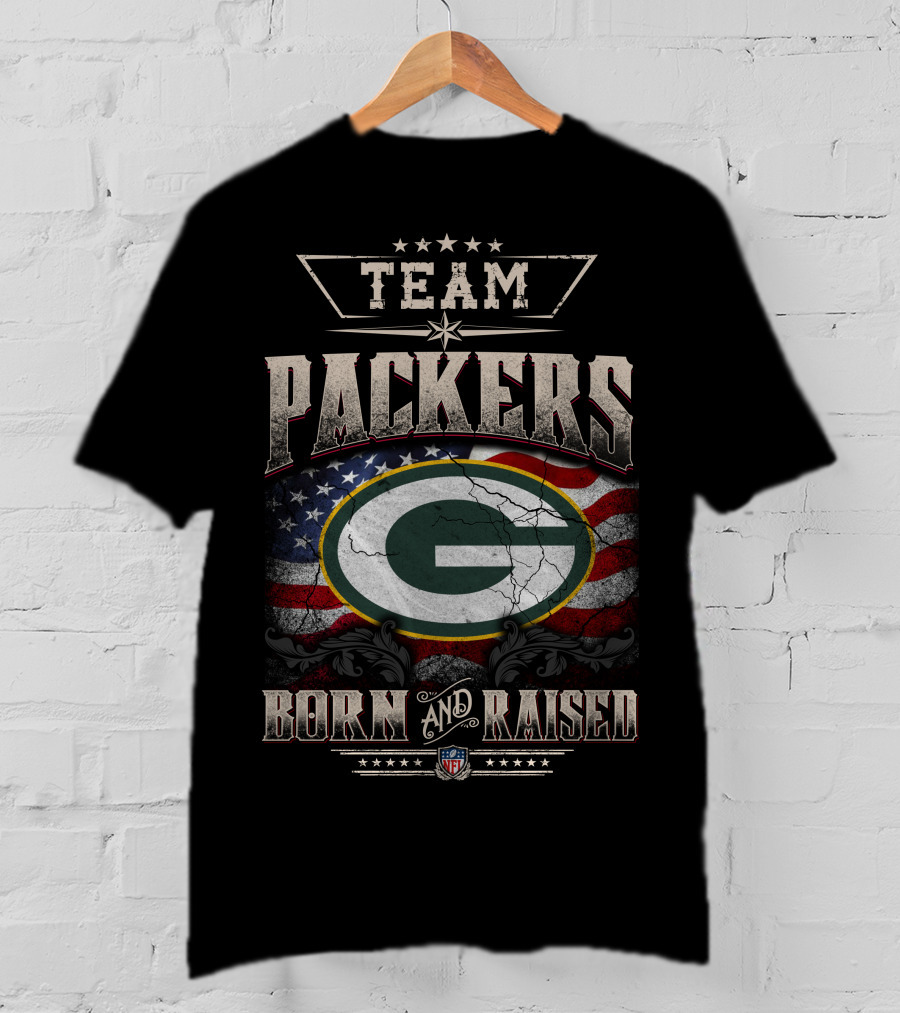 Team Packers Born And Raised Usa Flag Nfl T-Shirt