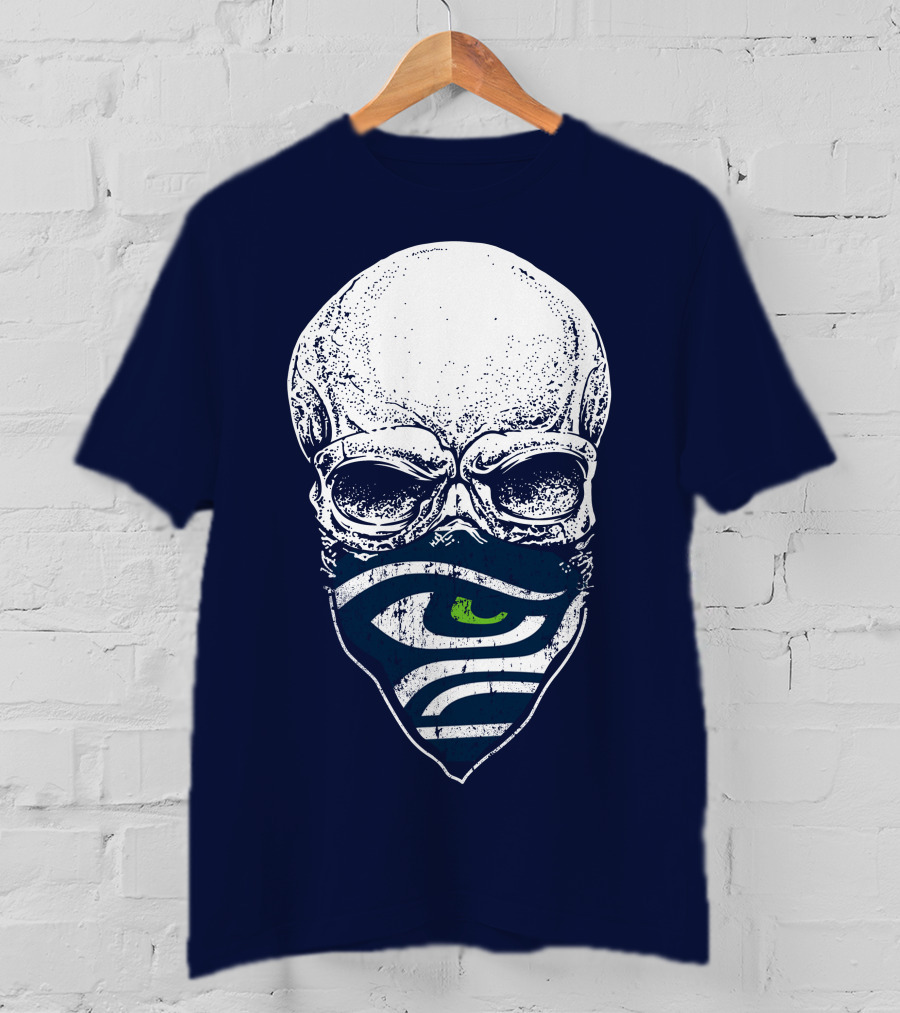 Seattle Seahawks Skull Bandana Logo Face T-Shirt