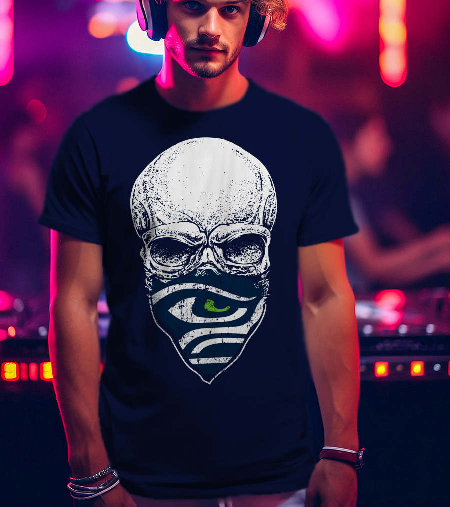 Seattle Seahawks Skull Bandana Logo Face T-Shirt