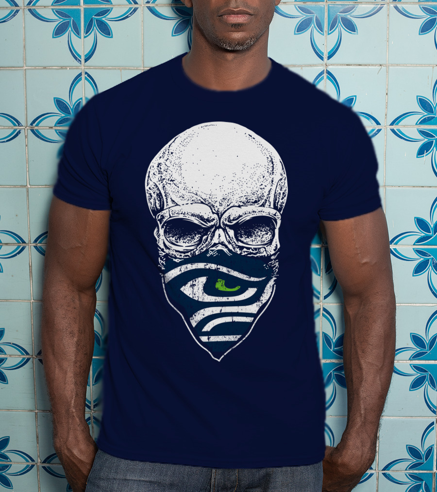 Seattle Seahawks Skull Bandana Logo Face T-Shirt