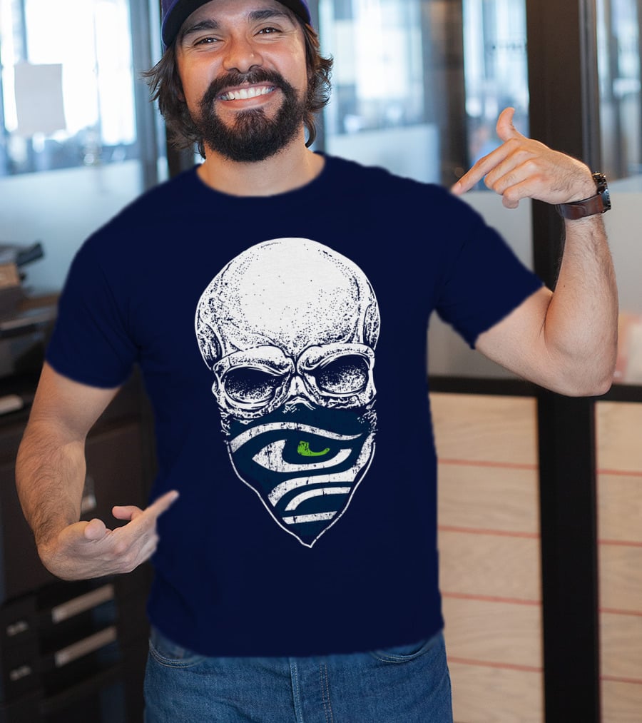 Seattle Seahawks Skull Bandana Logo Face T-Shirt