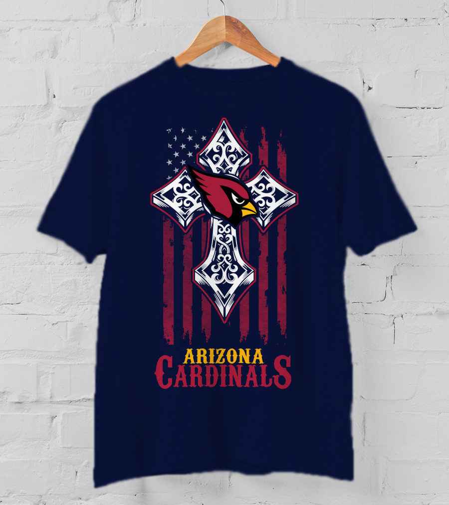 Arizona Cardinals Flag Cross With Stars And Stripes Bird T-Shirt