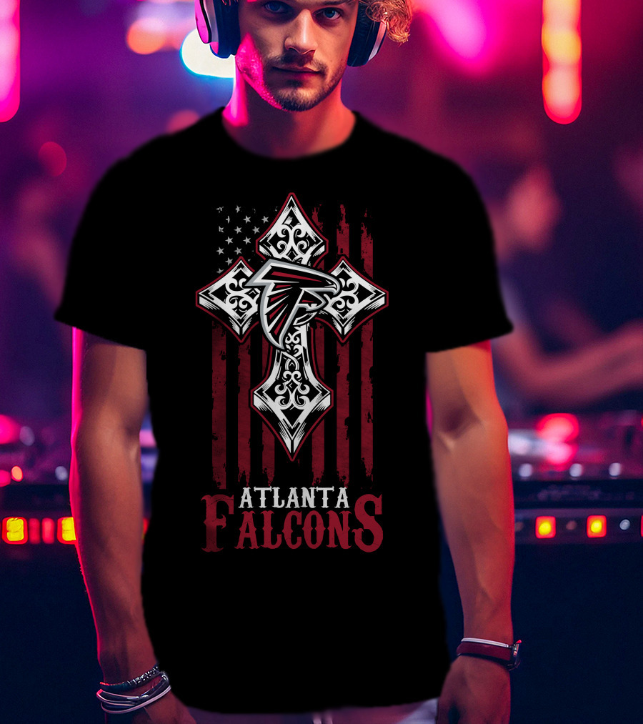 Atlanta Falcons American Flag Cross T-Shirt
