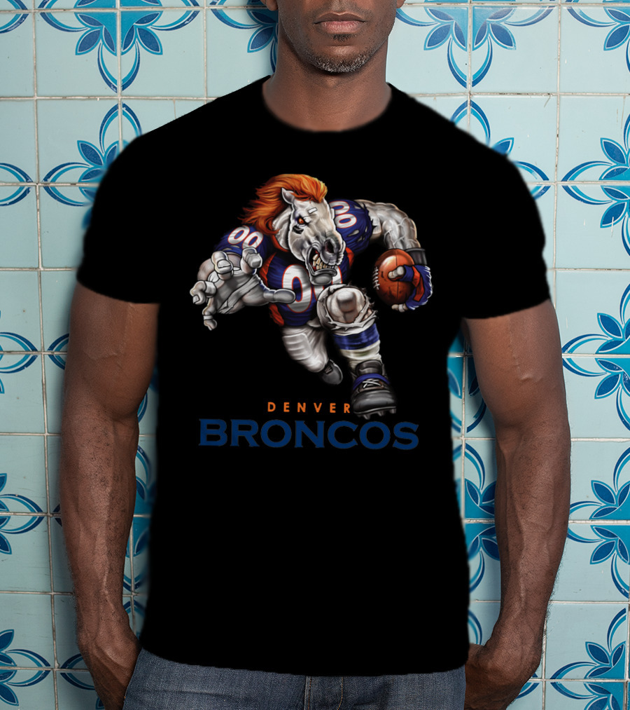 Denver Broncos Charging Horse Football Player T-Shirt