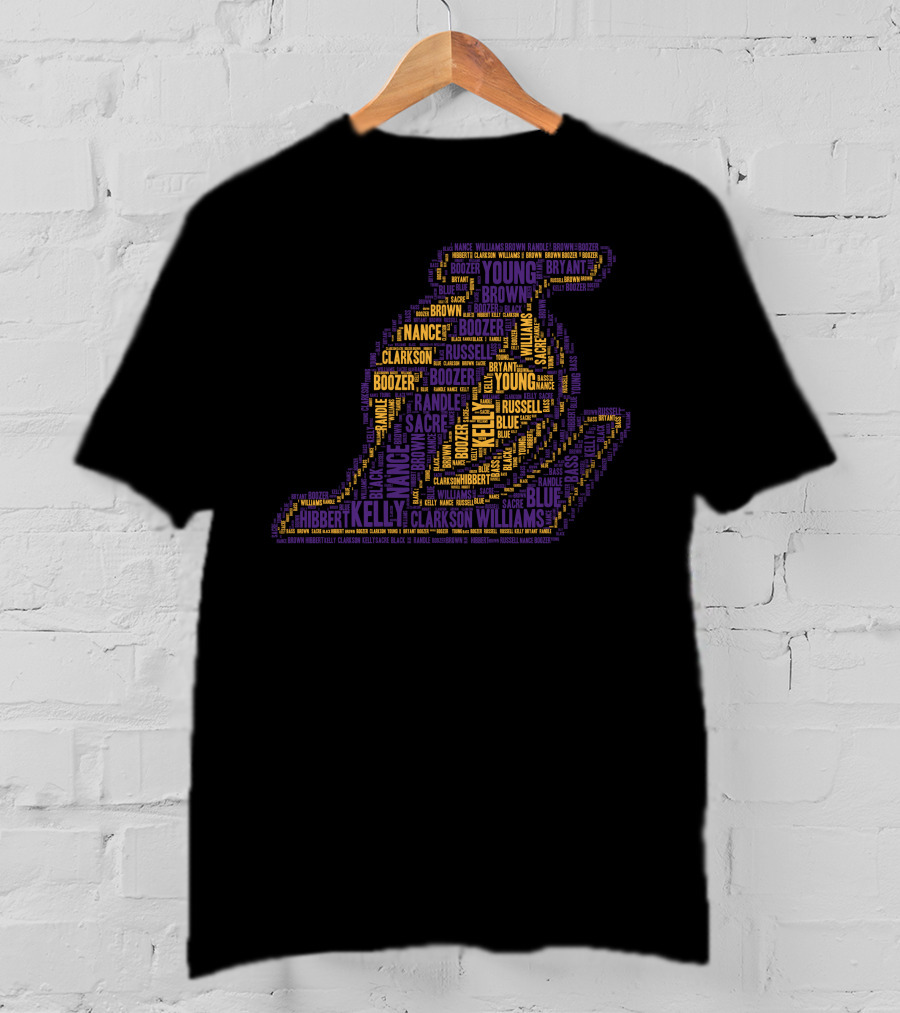 Los Angeles Lakers Player Word Art With Team Names In Purple And Gold T-Shirt
