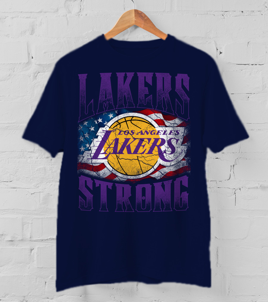 Los Angeles Lakers Strong American Flag Basketball T-Shirt