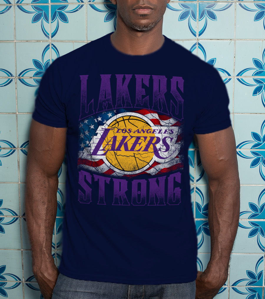 Los Angeles Lakers Strong American Flag Basketball T-Shirt