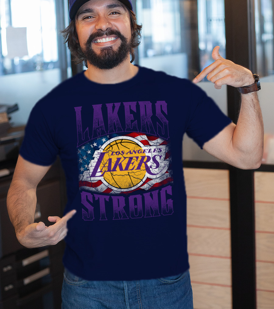 Los Angeles Lakers Strong American Flag Basketball T-Shirt