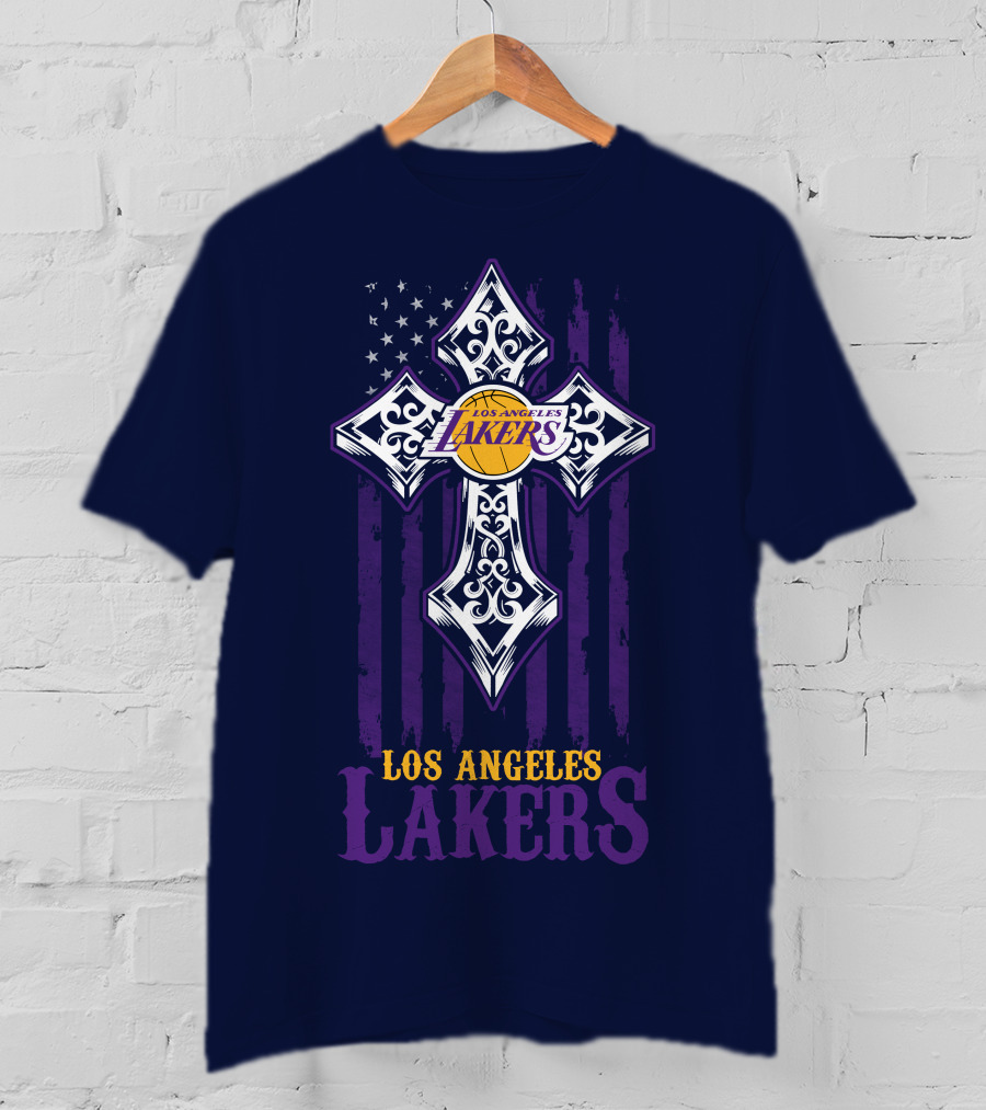 Los Angeles Lakers Cross American Flag T-Shirt