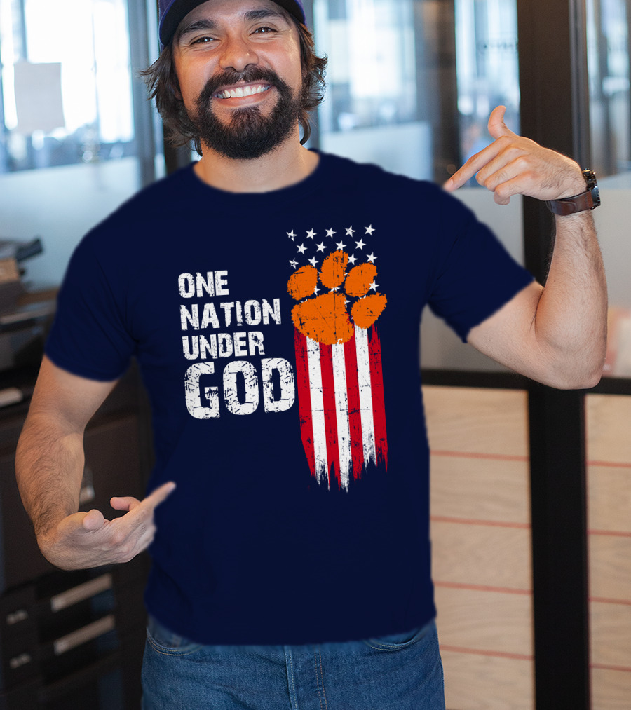 One Nation Under God Clemson Tigers American Flag Paw Print T-Shirt