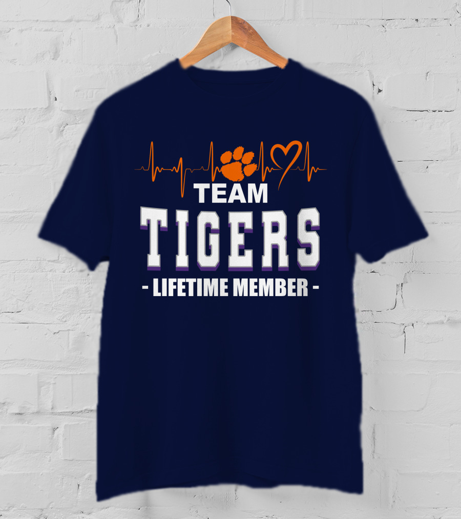 Team Tigers Lifetime Member Clemson Tigers Heartbeat Paw Heart T-Shirt