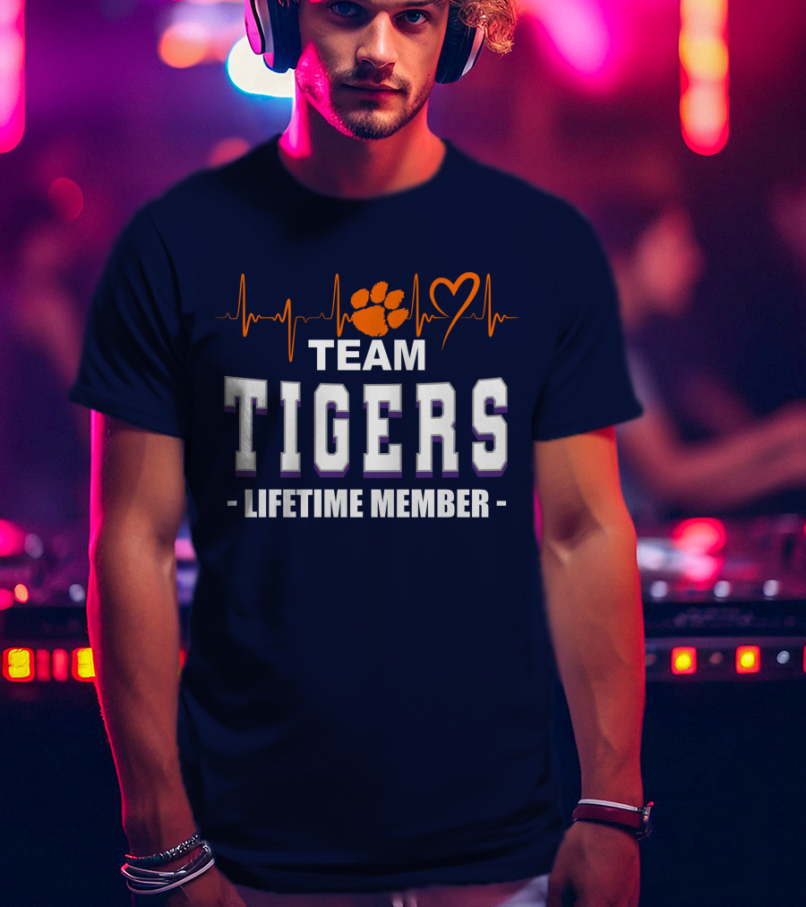 Team Tigers Lifetime Member Clemson Tigers Heartbeat Paw Heart T-Shirt