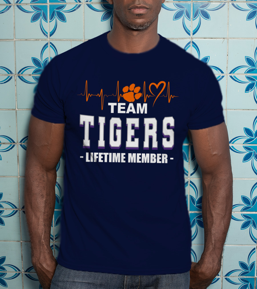 Team Tigers Lifetime Member Clemson Tigers Heartbeat Paw Heart T-Shirt