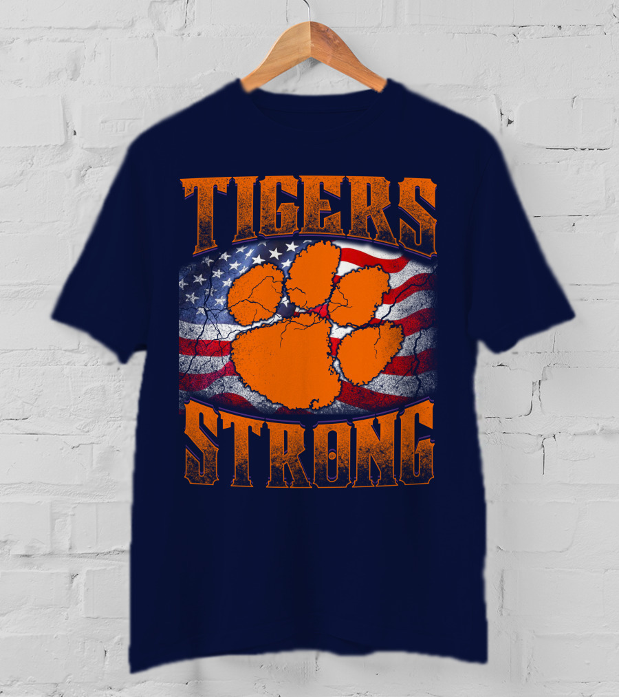 Clemson Tigers Strong American Flag Pawprint T-Shirt