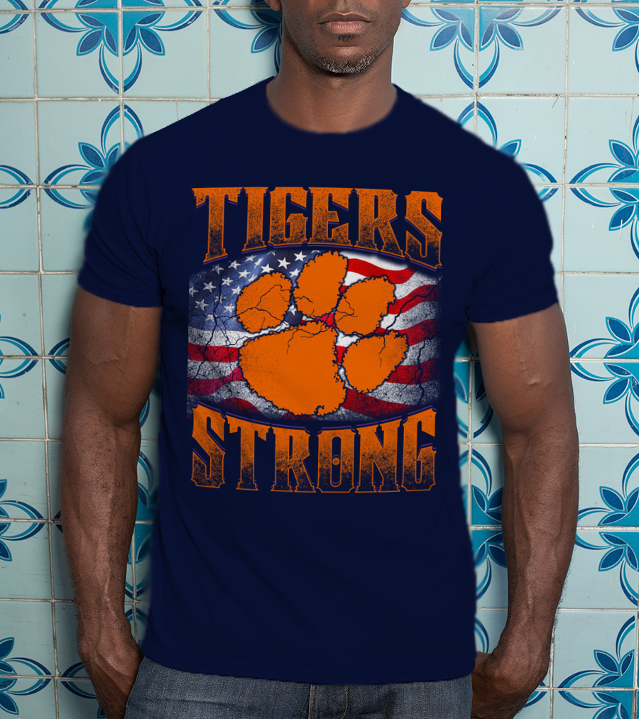 Clemson Tigers Strong American Flag Pawprint T-Shirt