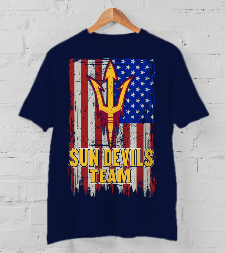 Sun Devils Team Arizona State American Flag Trident T-Shirt